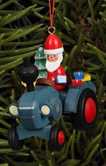 Santa on Blue Tractor<br>Ulbricht Ornament